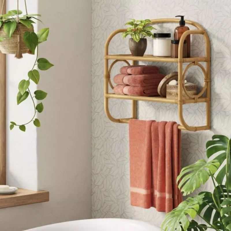 Rattan Wall bath shelves - 3 holds