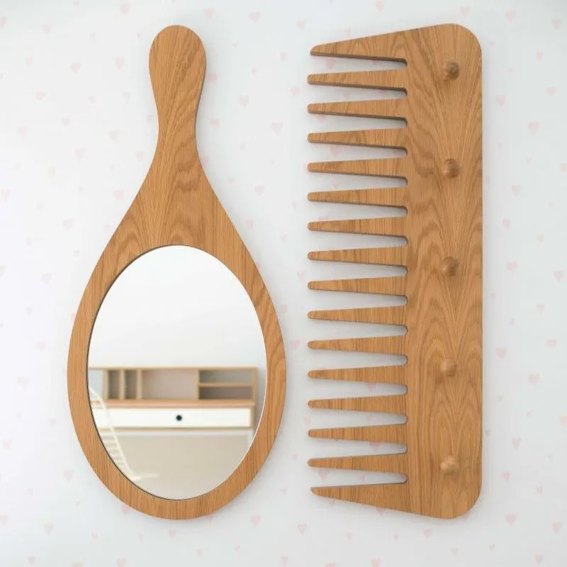 Wood Mirror And Comb Hanger - 5 holds