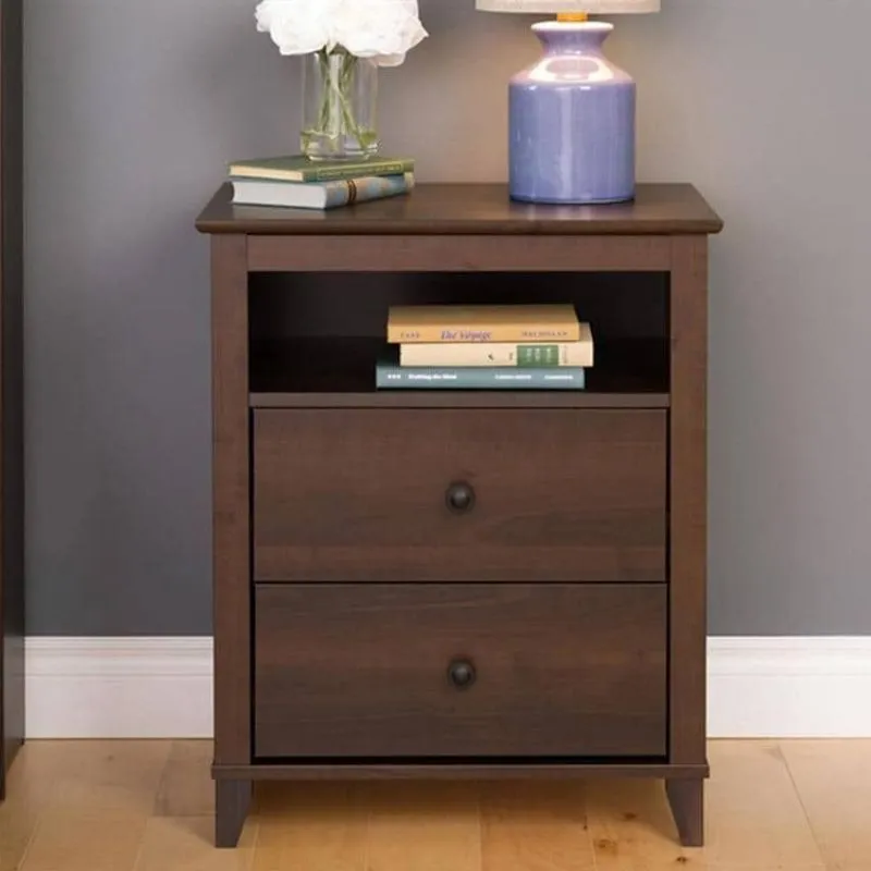 Drawer Nightstand - Solid Wood Legs with 2 Drawers