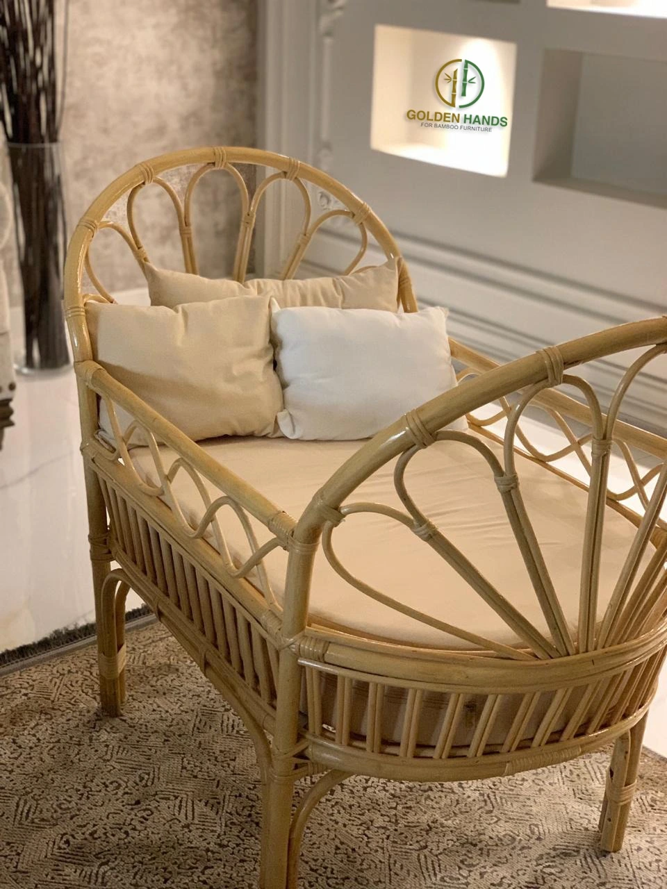 Children's Bed From Natural Rattan - Vintage Style