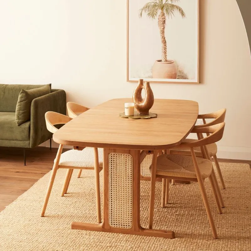 Wood Dining Set - Table With 4 Rattan Chairs