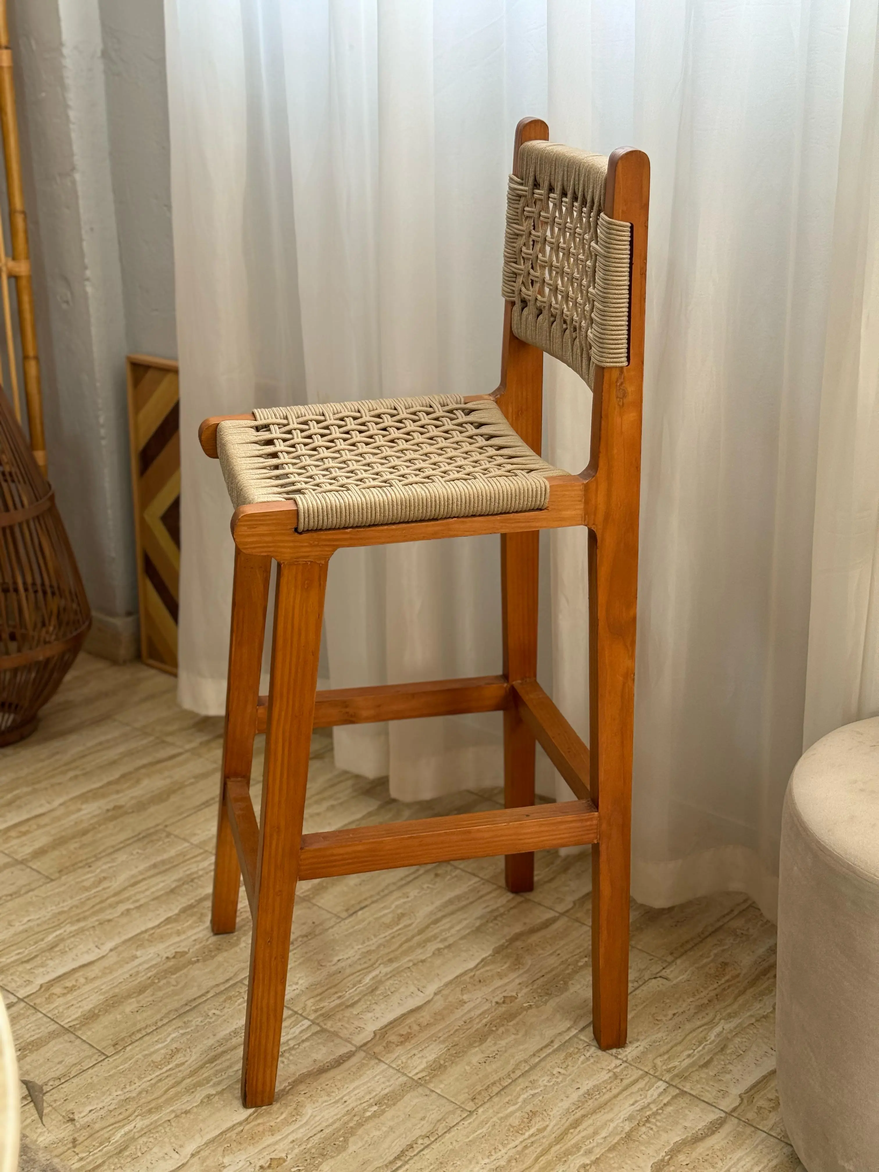 Long Rope Chair for Bars and Restaurants - Wooden Design