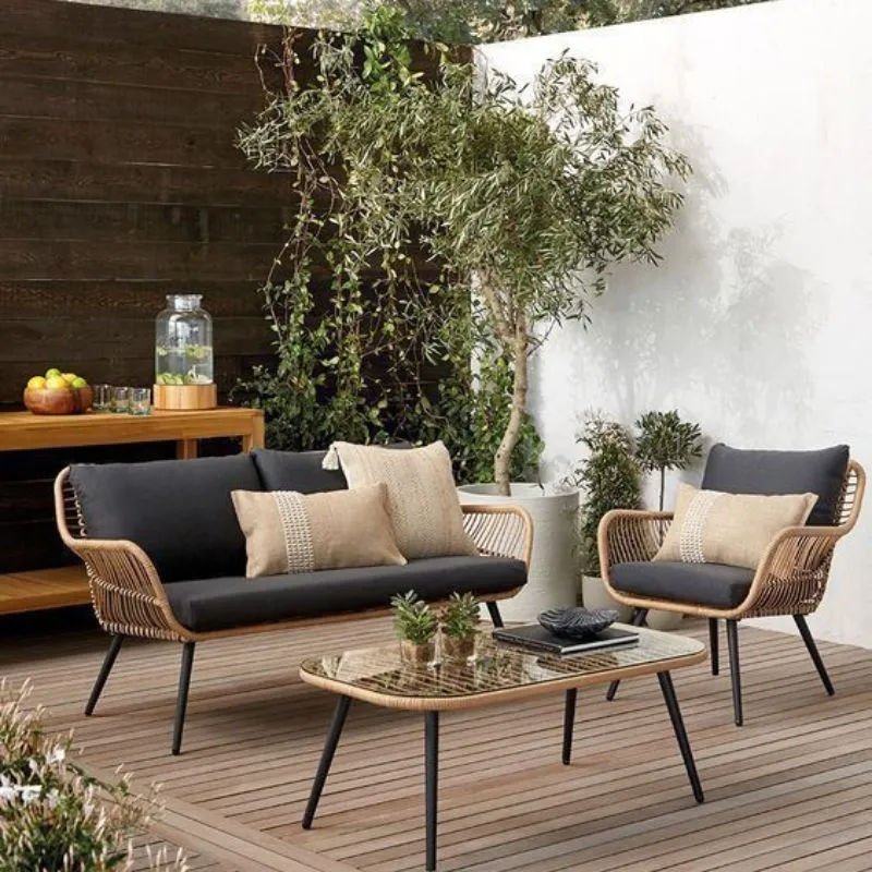 Bamboo Outdoor Furniture Set - Black And Wood Color