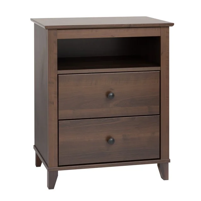 Drawer Nightstand - Solid Wood Legs with 2 Drawers