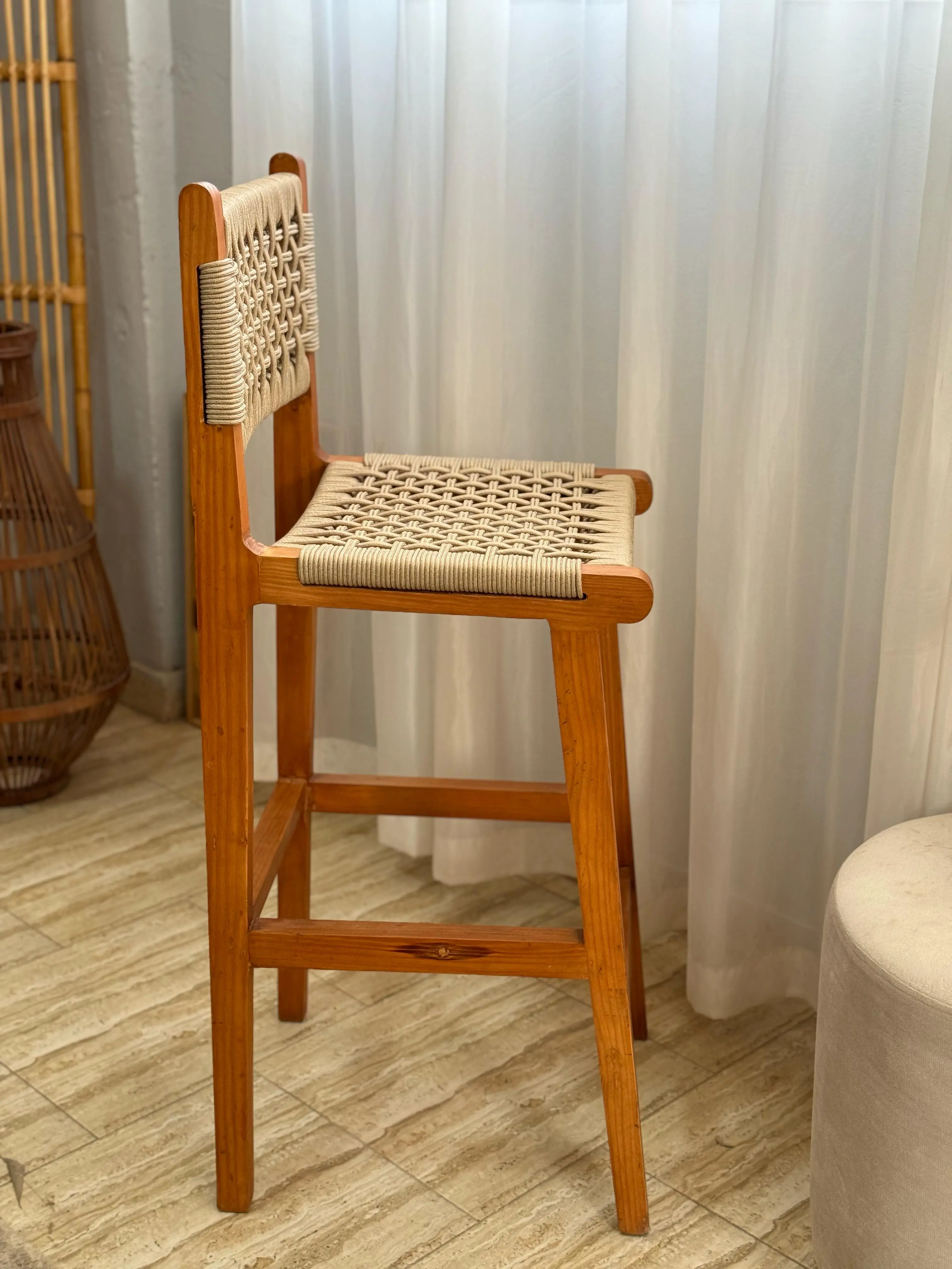 Long Rope Chair for Bars and Restaurants - Wooden Design